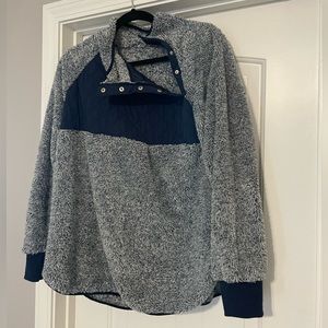 Women's Long Sleeve Quilted, Oblique Button Neck, Fleece Pullover